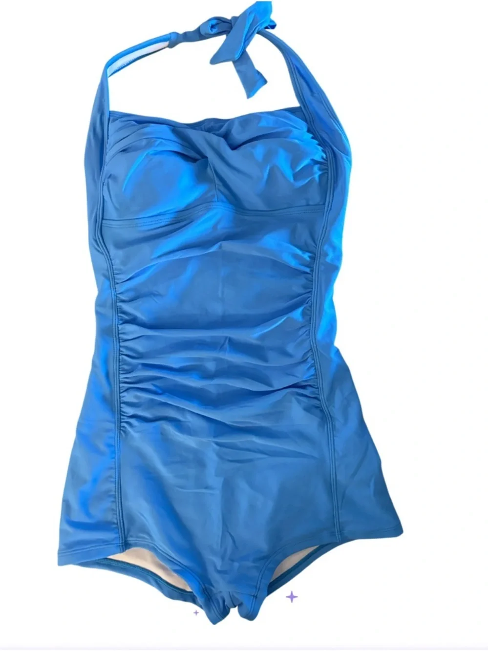 NEW-Small Classic Blue Halter Padded Bra & Ruched  front slimming tummy control